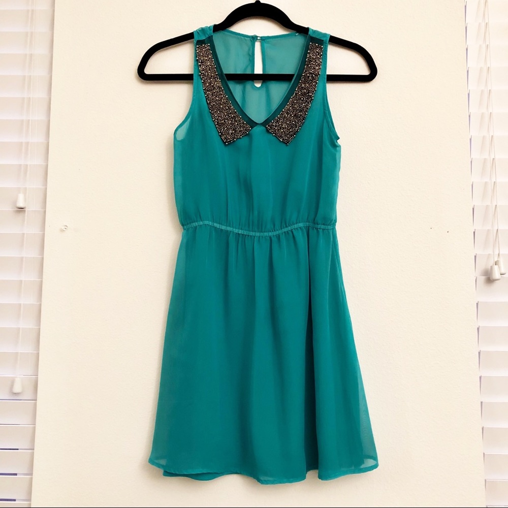Pacsun Teal Beaded Collar Dress (Small)